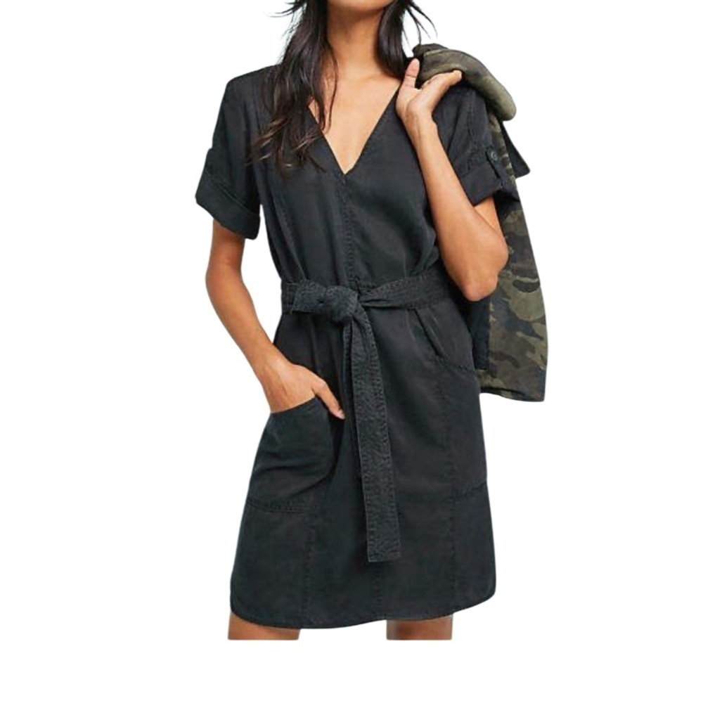 Anthropologie Pilcro And The Letterpress Womens V-Neck Belted Dress Black XS